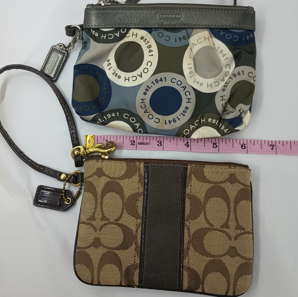 Coach Bundle Signature Wristlets Blue Poppy Mahogany Brown Stripe Leather Trim - Picture 1 of 5